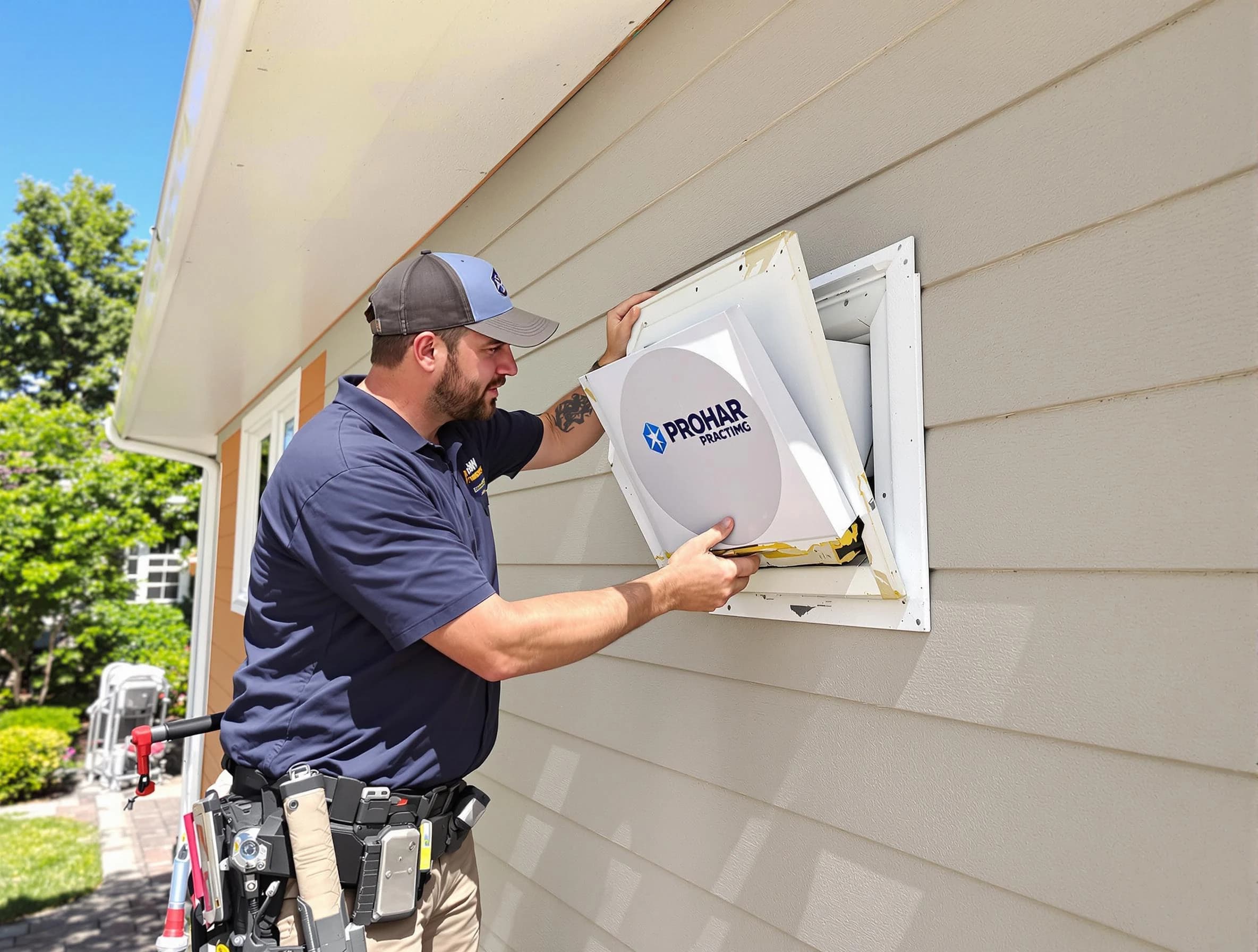 El Cerro Dryer Vent Cleaning technician installing a new protective dryer vent cover on a home in El Cerro