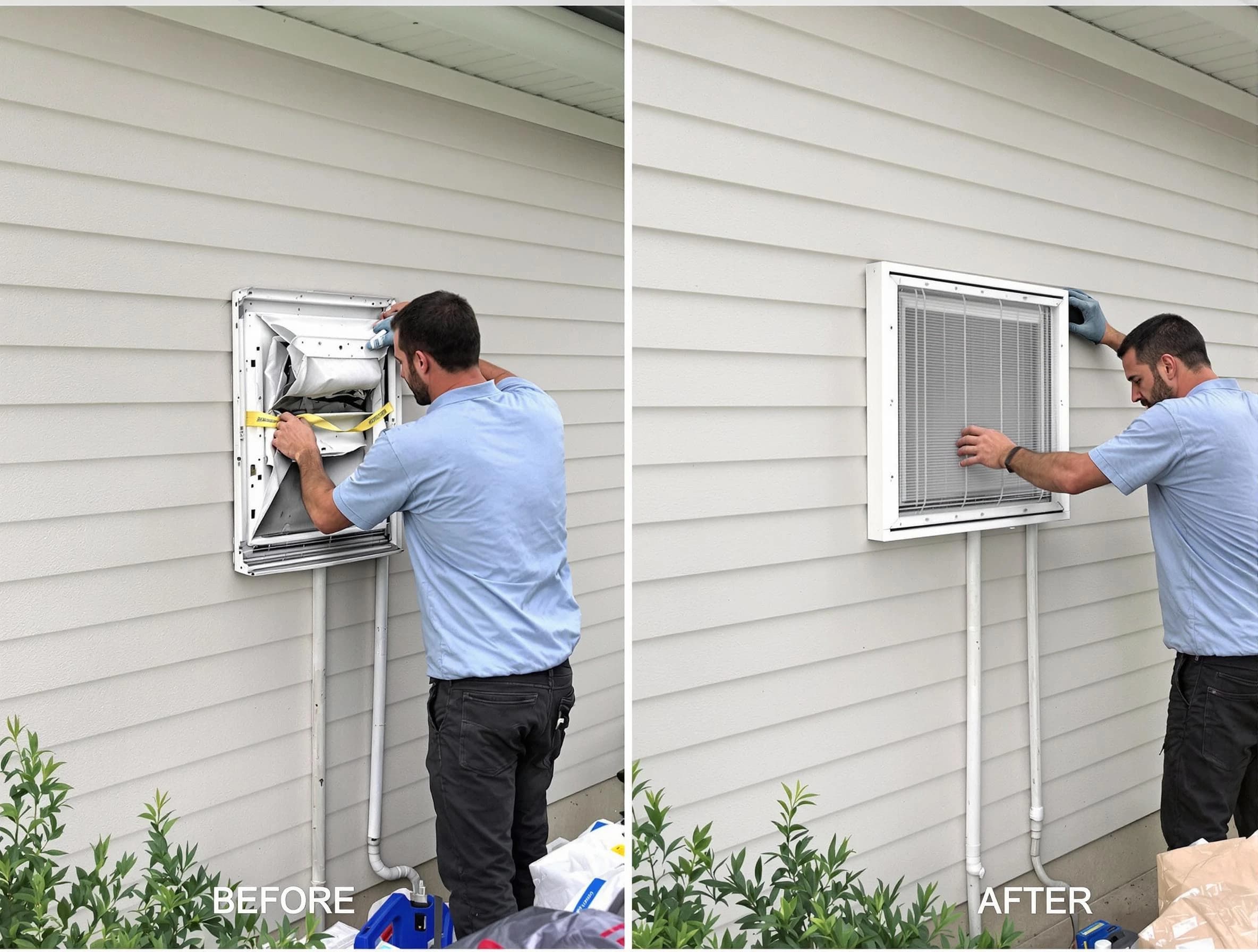 El Cerro Dryer Vent Cleaning technician installing high-quality dryer vent cover at a residential property in El Cerro